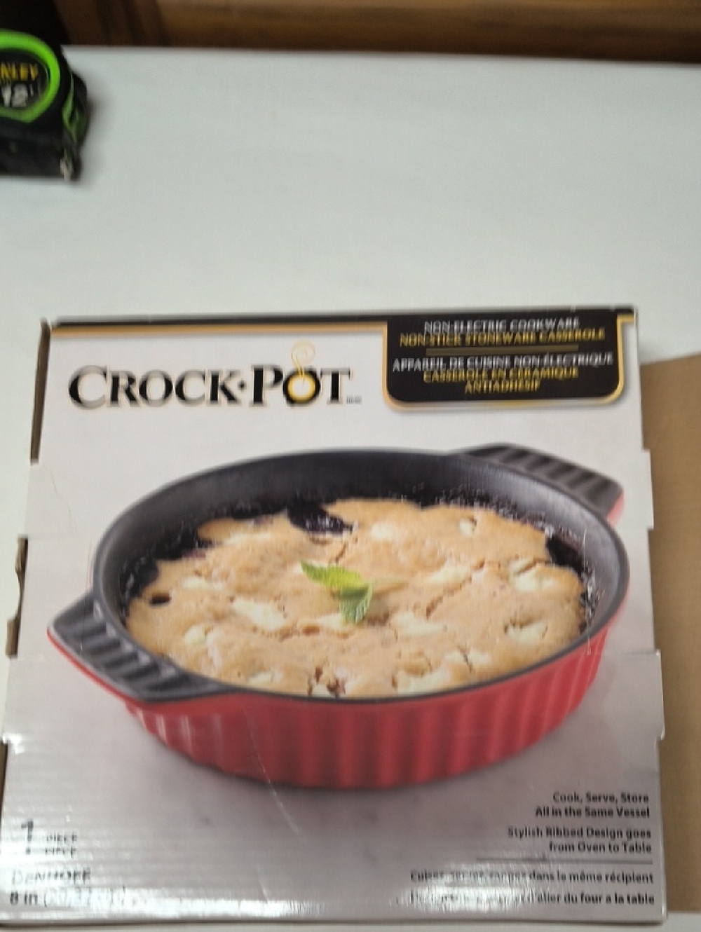 Crock-Pot Red Ribbed Nonstick Round Casserole Dish Cookware Dishware